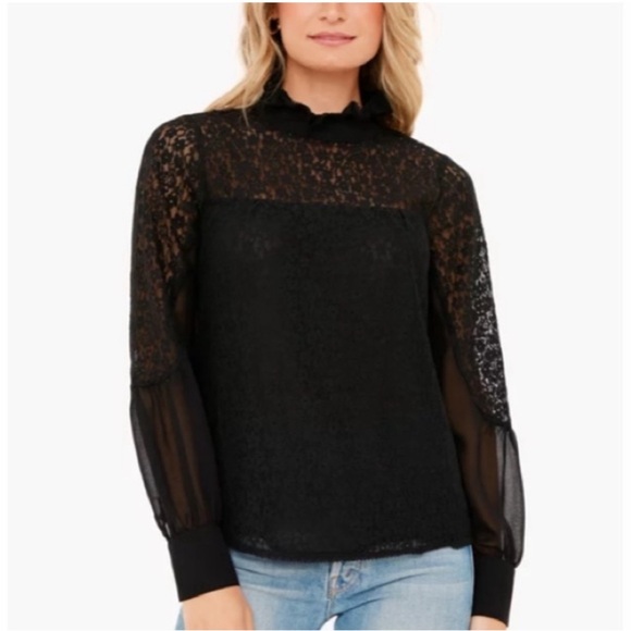 $128 TUCKERNUCK size XXXL Black Lace Rosalee Blouse Top Ruffle Neck CURRENT - Picture 1 of 16
